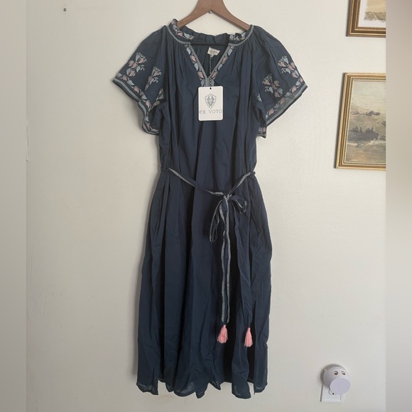Ex Voto Dresses & Skirts - EX VOTO Cotton Bri Dress Embroidered Stargazer Blue Relaxed Resort XS/S NWT CA